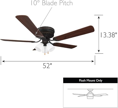 Miniatura 5 de Design House 157388-ORB Millbridge Ventilador de techo tradicional de 52 pulgadas de 3 velocidades y 5 aspas LED para interiores con kit de luz LED,