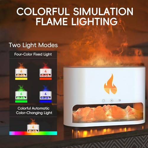Image of BOHOFAM Plastic Humidifier for Home, Flame Diffuser Atmosphere Light Humidifier Portable Noiseless Aroma Aromatherapy Machine, Auto Shut-Off, Essential Oil Diffuser for Large Room (Flame-White) 300 ml