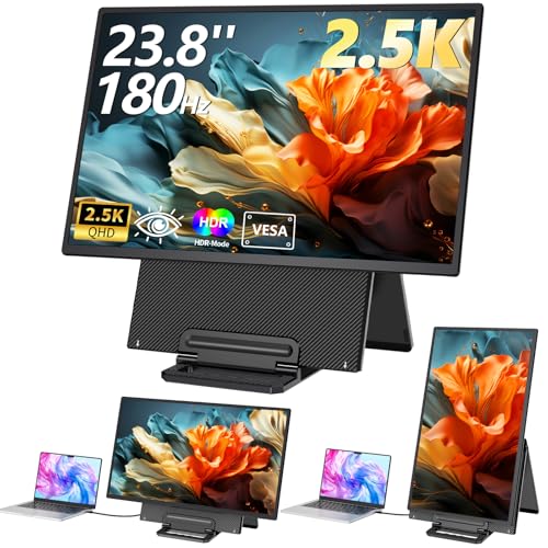 Image of 23.8 inch 2.5K Monitor, QHD 1440P 180Hz Portable Monitor, 178 IPS Laptop Screen Extender with Rotating Adjustable Stand /VESA, USB-C /Type-C /USB-A /HDMI for Laptop Mac PC Windows.
