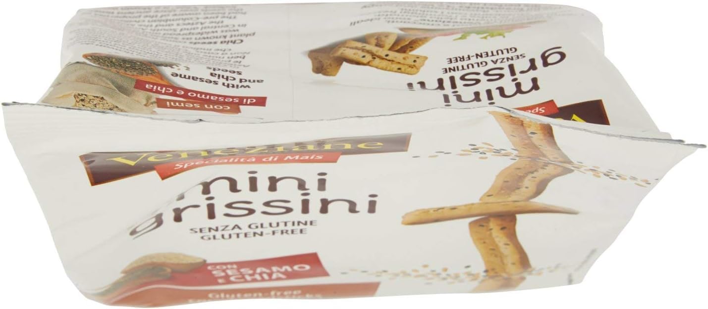 Le veneziane, mini grissini con sesamo e chia senza glutine, gluten free breadstick, glutenfreie Mini-Grissini mit Sesam und Chia, 6x 250g + Italian Gourmet polpa 400g