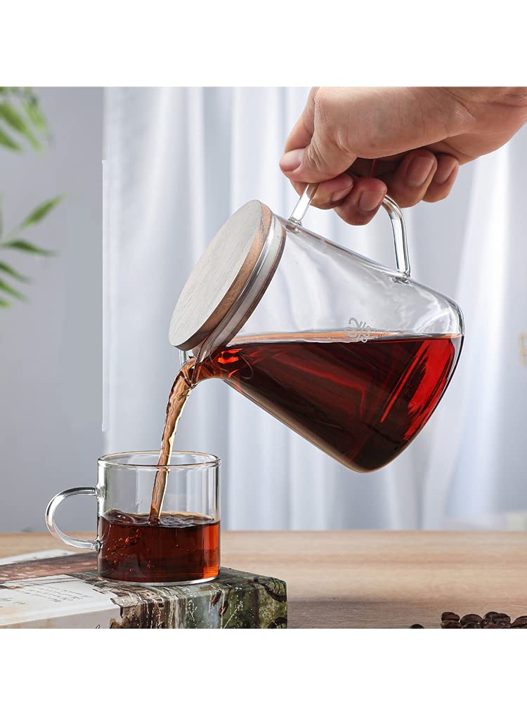 Nikou Server da Caffè in Vetro, Caraffa da Caffè, Caffettiera in Vetro Borosilicato Alto, Caraffa con Coperchio in Legno, per la Ristorante Casa, per Tè, Caffè, Acqua (300 ml)