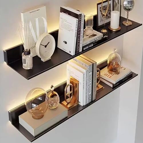 Étagère de rangement noire design haut de gamme avec double éclairage mural