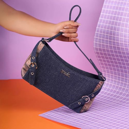 Image of ZOUK Lyra Small Shoulder Bag for Women - Denim & Printed Shoulder Bag with Water-Resistant Lining | Handcrafted Sling Bag with Multiple Pockets & Zip Closure for Daily & Weekend Use |