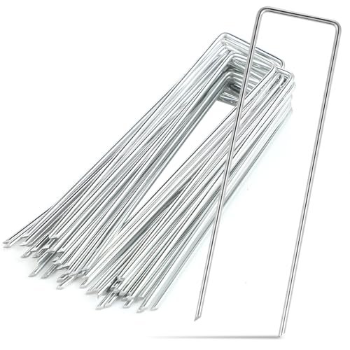 Grapas de sujeción - Grapas de sujeción de Acero galvanizado - Paquete de 50 - Longitud de 150 mm - Ancho de 25 mm - diámetro de 3 mm - Ideales para Fijar Telas de deshierbe, cercas