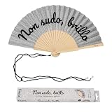Fisura – Abanico Original con Mensaje “Non sudo”. Abanico de Madera Moderno y Colorido. Ventilador de Mano de Purpurina Plata. Colgador Incluido. Idea de Regalo Divertida. 42,5 x 23 cm