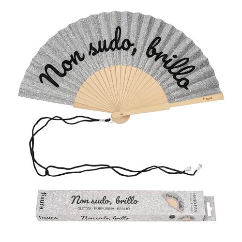 Fisura – Abanico Original con Mensaje “Non sudo”. Abanico de Madera Moderno y Colorido. Ventilador de Mano de Purpurina Plata. Colgador Incluido. Idea de Regalo Divertida. 42,5 x 23 cm Fisura – Abanico Original con Mensaje “Non sudo”. Abanico de Madera Moderno y Colorido. Ventilador de Mano de Purpurina Plata. Colgador Incluido. Idea de Regalo Divertida. 42,5 x 23 cm