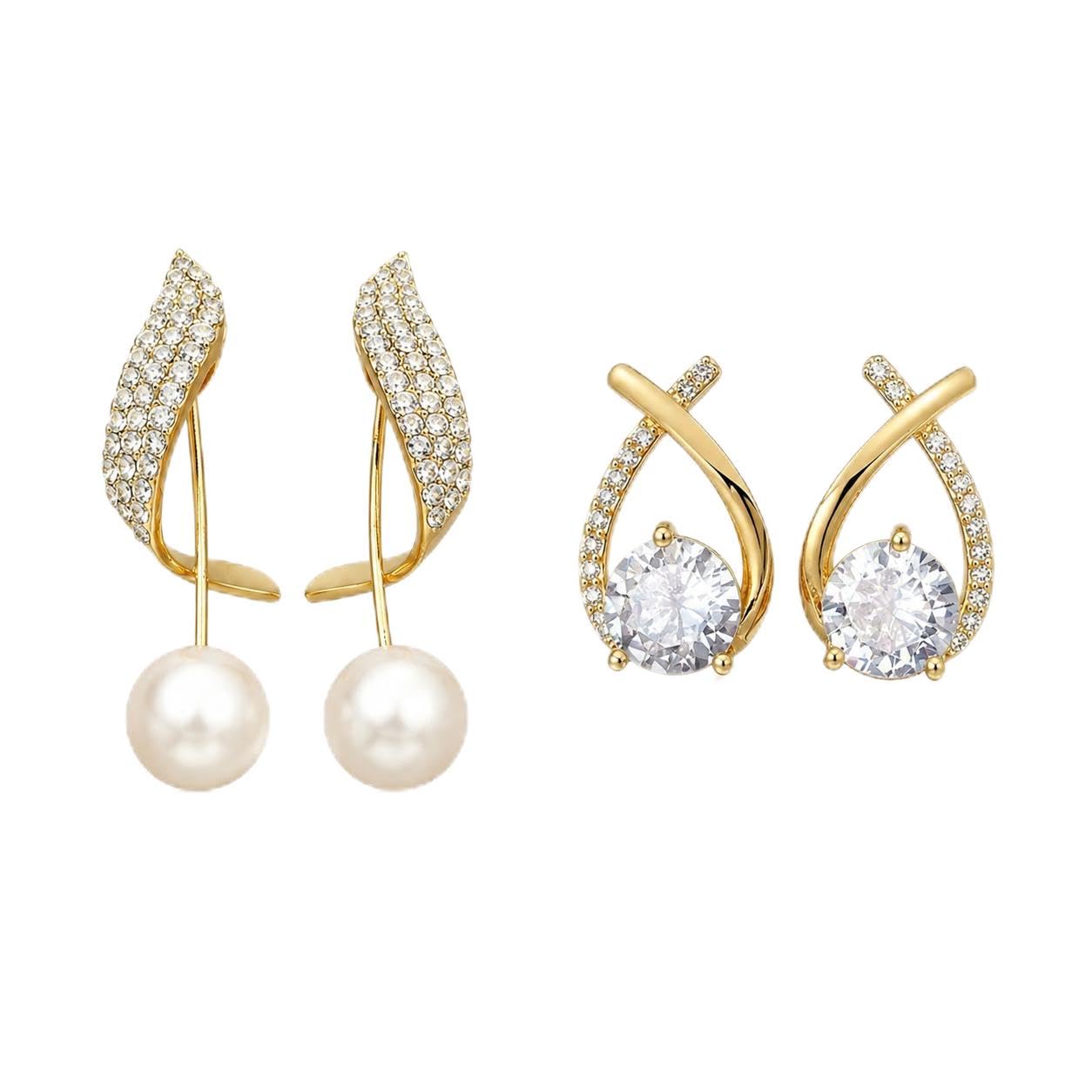 Gold-Tone Drop Earrings Set of 2, Pearl Crystal and Heart-picture-34