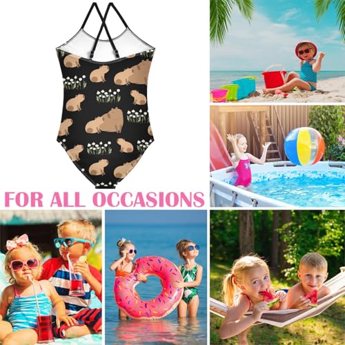 Image of Girls one Piece Swimsuit Summer UPF 50+ Quick Dry Beach Bathing Suit with Straps Swimwear 3-10 Years