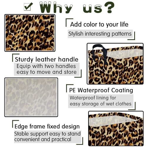 Image of Rectangular leopard print baskets,Kids Storage Bins,Collapsible Canvas Waterproof Storage Bin for Girls,Cute Organizer Box,Book baskets,baby room Decor(Leopard Print)