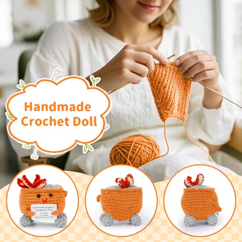 Image of Keyrose Emotional Support Dumpster Fire Crochet Doll, a Cute Funny Handmade Desk Accessories Office Decor, Birthday Gifts for Women Men with Positive Card (Orange)