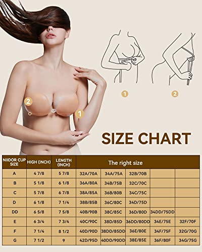 Niidor Adhesive Bra Strapless Sticky Invisible Push Up Silicone Bra For Backless Dress With Nipple Covers Creme #TOP5