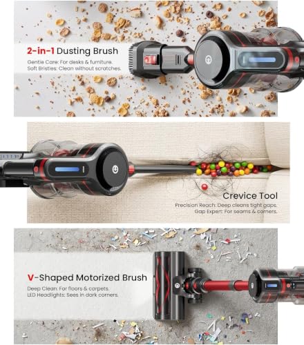 Image of CHEBIO Lightweight Cordless Vacuum Cleaners for Home, Stick Vacuum Cordless Rechargeable with 45kPa Suction,45-Min Run,Anti-Tangle and Self-Stand, 6 in 1 Hardwood Vacuum Cleaner (red)