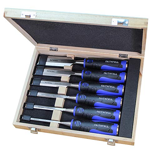 Faithfull FAIWCSGS6WB Soft-Grip Bevel Edge Chisel Set of 6 in Wooden Case