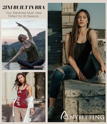Image of Camisoles for Women with Built in Bra Adjustable Strap Tank Tops Cami Sleeveless Summer Tops for Workout Sleeping Traveling