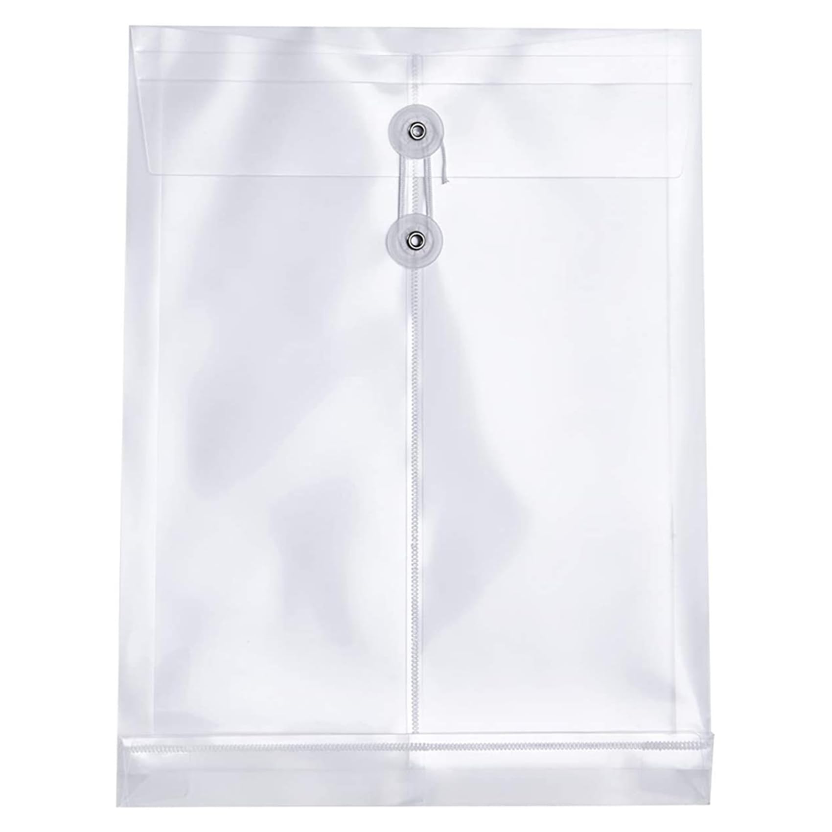 Confezione da 48 buste in plastica trasparente, espandibili, con chiusura a bottone e laccetto, formato A4