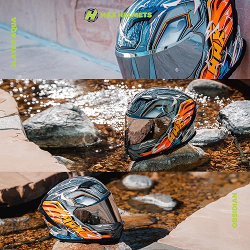 Image of HAX Force Aerodynamic Full Face Motorcycle Helmet for Street Bike DOT & ECE | Thunder Orange M, Glow-in-the-Dark, Dual Visor, Adult Fit, Quick Release Buckle, Pinlock & Bluetooth Compatible