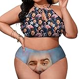 Womens Plus Size Custom Face Swimsuits Personalized Bathing Suit with Photo Flamingo Swimwear Beach