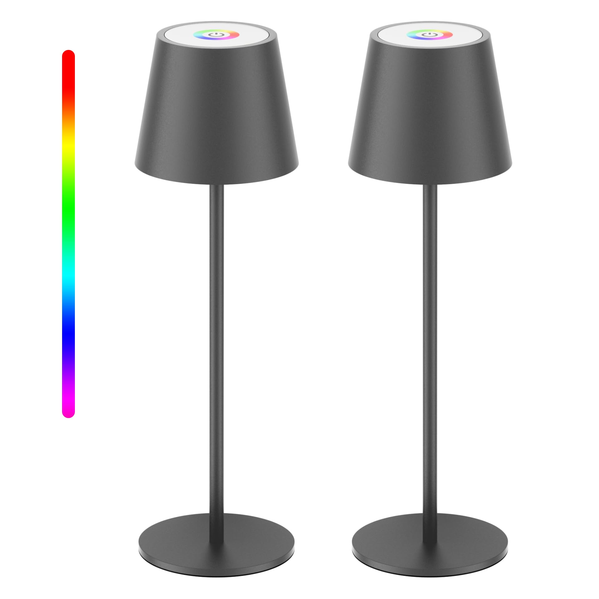 Aipsun Dimmbare LED Akku Tischlampe 36.5cm, Dunkelgrau, 2 Stück | Wiederaufladbar Warmweiß 3000K Tischleuchte & 8 RGB Farben Für Camping, Bar, Schlafzimmer, Restaurants, Aluminium, IP54