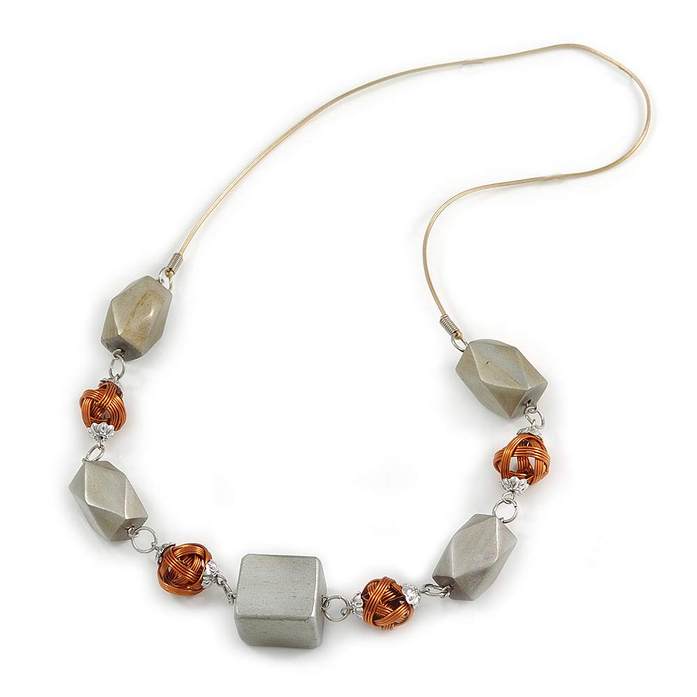Collier perles géométriques bois cordon caoutchouc pour robe bohème