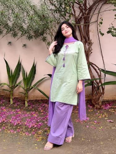 Image of ANNI DESIGNER Farshi Salwar Suit for Women | Viscose Blend Solid Straight Kurta with Dupatta | Farsi Farasi Parsi Salwar Suit Indian Office Party Wedding Outfit 3 Piece
