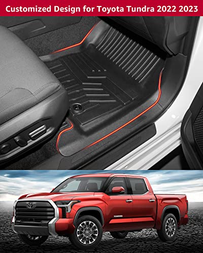 Refiteco Floor Mats Compatible With Toyota Tundra 2022 2023 Crewmax Interior Accessories Front & 2Nd Row Liner All-Weather Guard Seat Floor Protection #TOP2