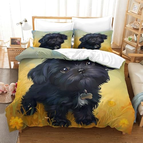 Housse pour couette chiot noir microfiber king linge de lit mignon - 3