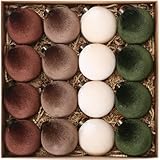 Sea Team 16-Pack Flocked Velvet Cloth Christmas Tree Ball Ornaments Set, Hanging Velour Baubles, Shatterproof Plastic Decorations for Xmas Tree, Wreath, Garland, 80mm/3.15 Inches, Prairie Fall