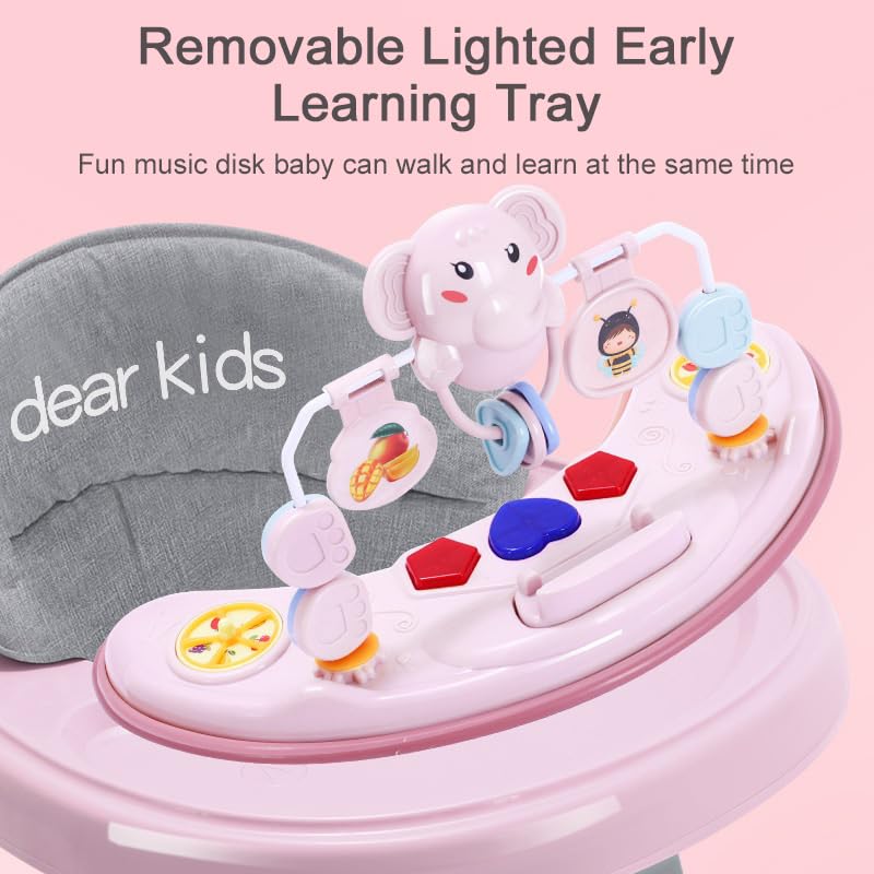 4 in 1 Folding Baby Walker, Activity Walker for Boys Girls, Learning-Seated, Toddler Walk-Behind w/Music Toys, Adjustable Height & Speed, Safety Bumper, Infant Walker Anti-Rollover image 6 of 7 B0C6B3QMBP