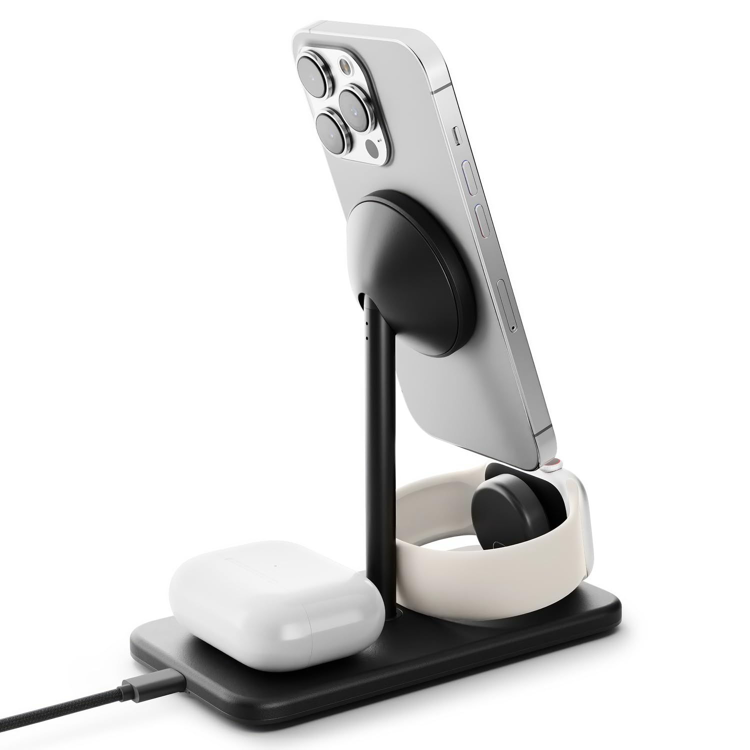 Twelve South HiRise 3 Deluxe Twelve South 3 w 1 MagSafe + Qi2 podstawka ładująca do iPhone'a, zegarka i słuchawek AirPods, czarny