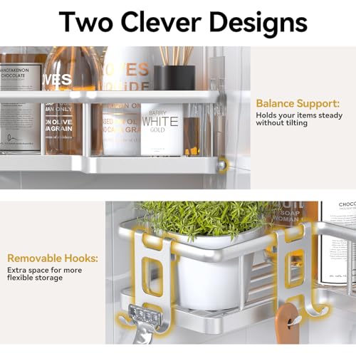 Image of YASONIC Corner Shower Caddy Adhesive, 100% Rustproof Shower Organizer, No Drill Shower Shelf for Inside Shower, Wall-Mounted Shower Storage for Homes (2 Pack, Silver)