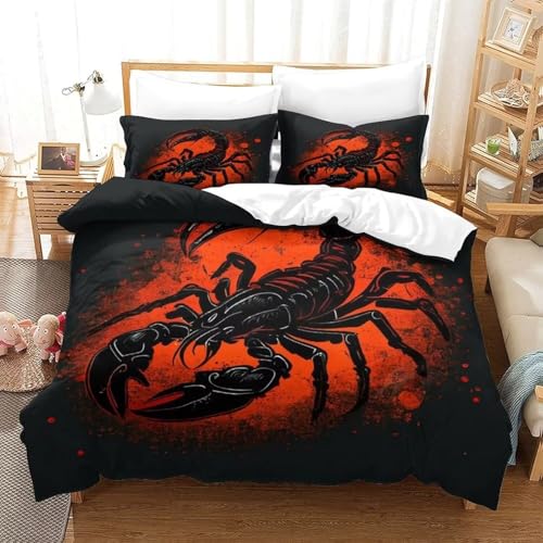 Roadchoice Scorpio Duvet Cover King Size,Constellation Comforter Cover Set Kids Teens Women Home Decor,Black Scorpion Microfiber Quilt Cover Three Piece Suit with Zipper