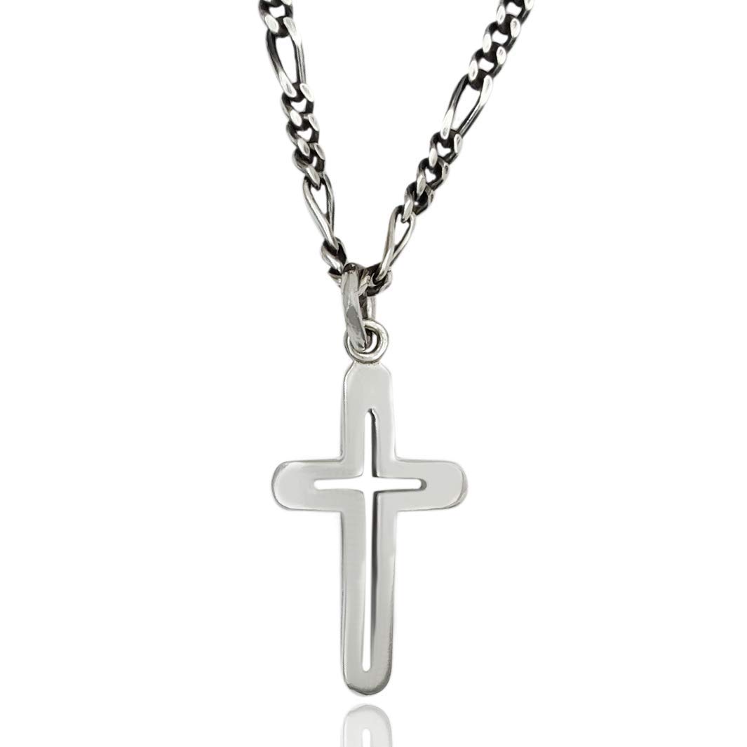 Collana girocollo da uomo ragazzo in argento 925 nero antico,catena grumetta con pendente a forma di croce crocifisso