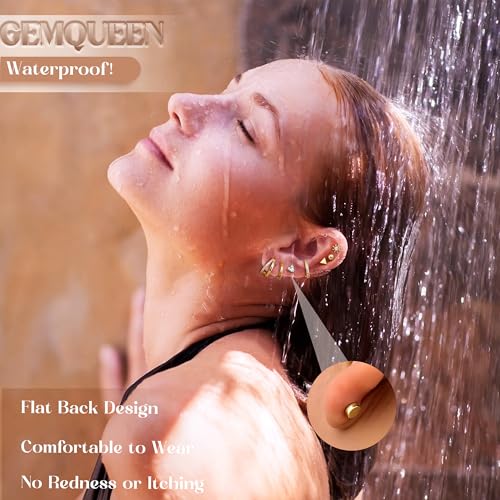 Flat Back Earrings : Hypoallergenic 14K Gold Plated Surgical Steel Earrings for Sensitive Ears - Chunky Hoop Huggies Earring Dainty Cartilage Helix Muliple Piercing Jewelry for Women Men4