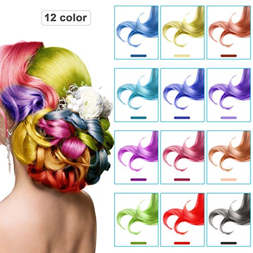 Hair Chalk Pens,Tiaoyeer 12 Colors Temporary Kids Hair Chalk Salon, Non-Toxic Washable Hair Dye Colors for Halloween Christmas Birthday Party, Cosplay, Concert (12 Colors) - Thumbnail 4