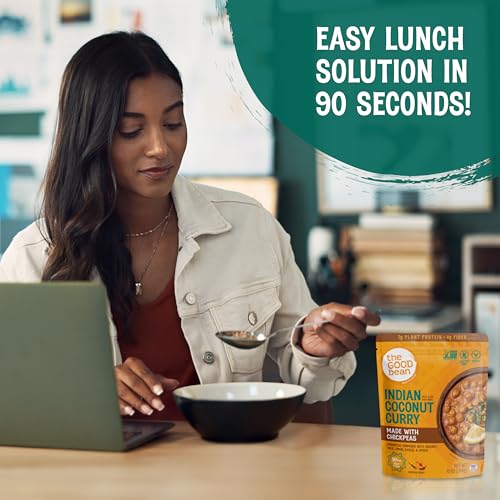 Image of The Good Bean Heat and Eat Pouch - Indian Coconut Curry - (4 Pack) 10 oz Pouch - Simmered Chickpeas with Coconut Milk - Pre-Cooked Beans with Good Source of Plant Protein and Fiber