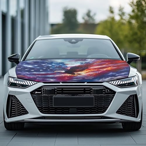 Image of Eagle Hood Covers for Cars Removable Automotive Accessories Elastic Fabrics Dustproof USA Flag Car Hood Wrap Durable Easy Installation for Sedans SUV Trucks