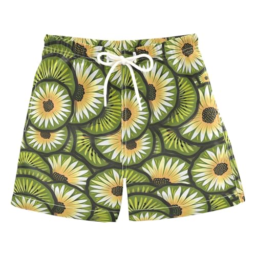ALAZA Cute Kiwi Fruit Daisy Flower Green Boys' Swim Trunks Beach Shorts Quick Dry Swimsuit 5T