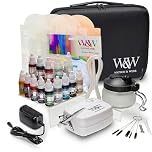 Watson & Webb Airbrush Cake Decorating Kit Airbrush Plus 13 Colours, Stencils, Cleaning Station & Black Case