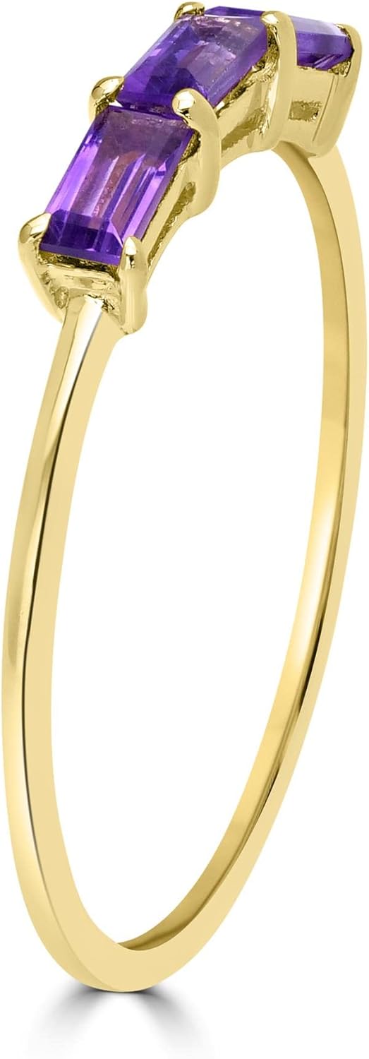 Heidi 14k Gold & Sterling Silver Genuine Gemstone Stackable 3-Stone Baguette Ring, Sizes 6-8