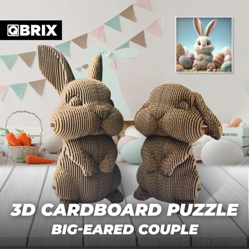 Image of QBRIX Big-Eared Couple 3D Puzzles for Adults, 3D Model Kit for Teens, DIY Crafts for Home Decor, Original Gift for Boys&Girls 14+, Cardboard Model Building Kit