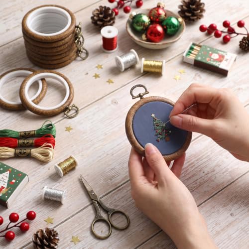 Image of Burbell 12 Pcs 5 Inch Round Embroidery Hoops Frame Circle Rubber Hoops Ring Display Cross Stitch Ornament Imitated Wood Frame Kits for Spring Gifts Valentines Day Craft Sewing DIY Hanging Gifts
