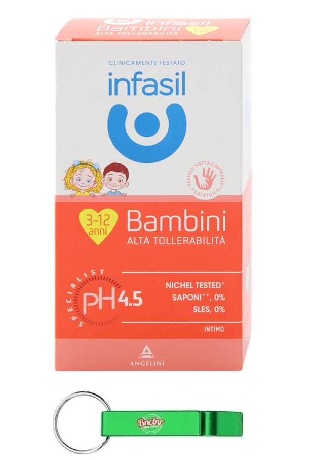 Infasil Detergente Intimo Bambini, limpiador íntimo para niños, probado bajo control pediátrico, sin colorantes ni jabones, 200 ml + llavero Beni Culinari gratuito