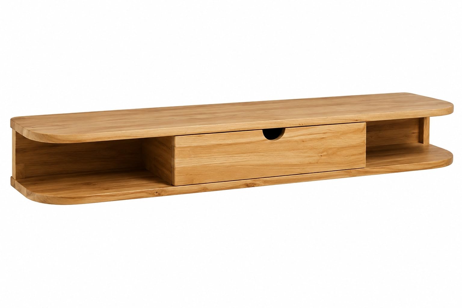 MAYAL Wall Mounted Floating Shelf with Drawer, Natural Wood, Rounded Edges, Storage Organizer-image-45