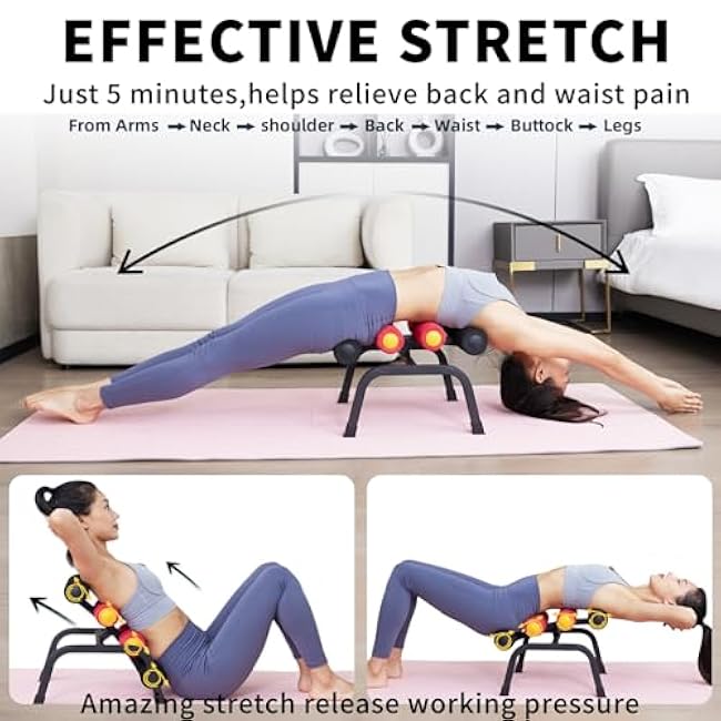 Mini Inversion Table with Back Massage Roller Relieve Back Pain Foldable Back Stretcher Ab Machine with 400LB Weight Capacity(HXCY4101)