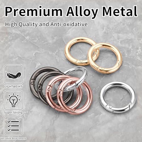 Image of Gkeygo Key Ring Clip, 4 /5 Inch Keychain Rings, 8 Pack Round Carabiner Clip for Keys, Buckle, Bags, Purses - Key Chain Hooks Replacement Keychains Lanyard DIY Crafts - Silver, Gold, Rose Gold, Black