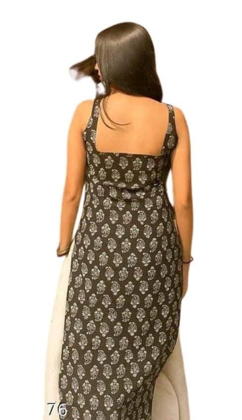 Womens Rayon Sleeveless Square Neck Kurti Lightweight Ethnic Tunic for Summer Stylish Printed Kurta for Casual, Office