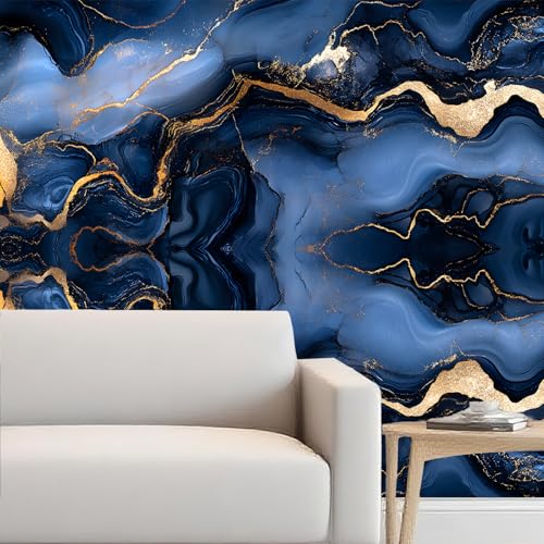 Image of Nuxovilar Navy Gold Marble Vein Wallpaper Peel Stick Vinyl 15.75x39.37
