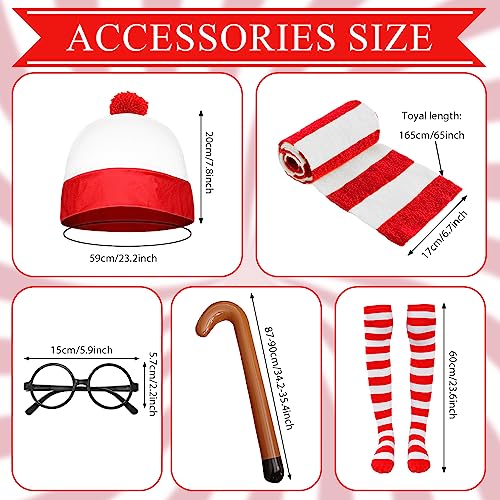 Maryparty Wally Costume Set Long Sleeve Red & White Stripe Top + Red & White Bobble Hat + Black Nerd Glasses Fancy Dress Costume Set for World Book Day (Women - Image 3