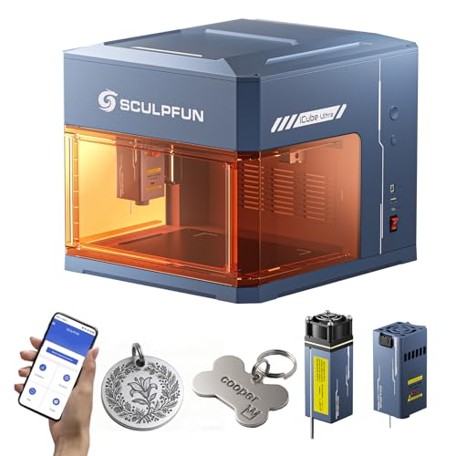 SCULPFUN iCube Ultra Dual Machine de Gravure Laser, 12W Diode + 1.2W Infrarouge, Graveur Laser Portable, APP SCULPFUN, Découpeuse Laser Fermée avec Filtre à...