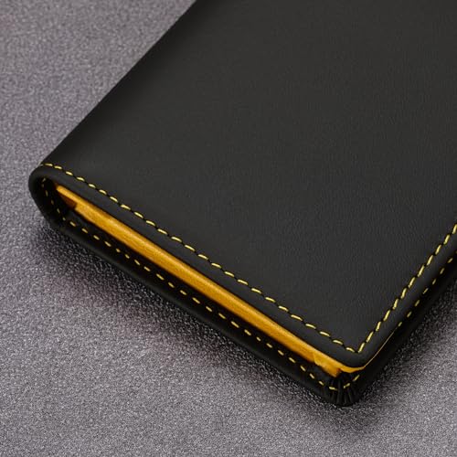 Image of HISCOW Full Grain Leather Business Card Holder Case | Minimalist EDC wallet, gusset holds 25 cards, ID window, fits folded bills, bifold profile, premium gifts for men & women